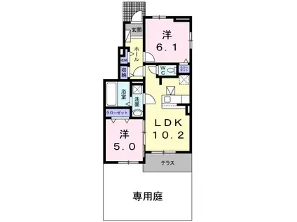 JR東海道本線 焼津駅 バス乗車時間:12分 最寄りバス停で下車 徒歩3分 2階建 築7年(2LDK/1階)の間取り写真