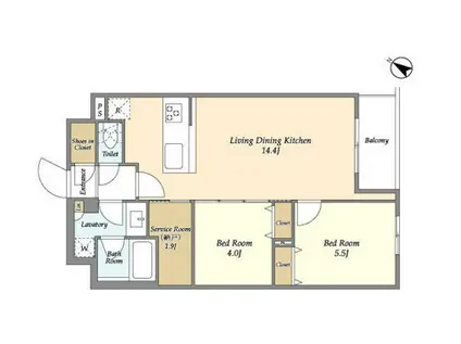 アジュールテラス目黒祐天寺(2SLDK/4階)の間取り写真