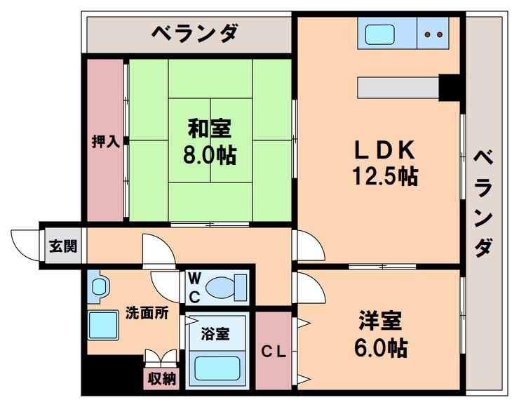 プロスピリティー四天王寺(2LDK/3階)の間取り写真