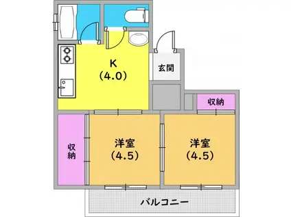 ハイツ灘北通(2DK/1階)の間取り写真