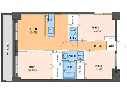 サンハイツアイタウン天辰B棟(3LDK/2階)の間取り写真