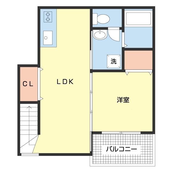 TJ内原(1LDK/2階)の間取り写真
