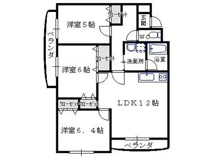 正気屋ハイツE棟(3LDK/1階)の間取り写真