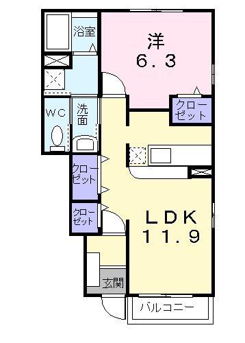 カルムA(1LDK/1階)の間取り写真