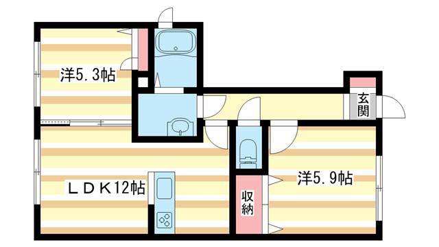 アルティ逢坂B(2LDK/1階)の間取り写真