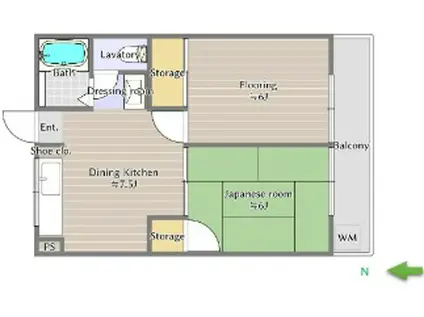 サンコート栄城(2DK/1階)の間取り写真