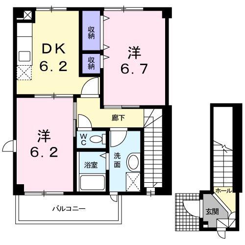 ヴィラノールD(2DK/2階)の間取り写真