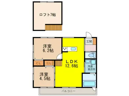 AGATE(2LDK/2階)の間取り写真
