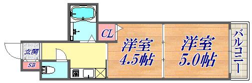 グローリー元町(2K/3階)の間取り写真