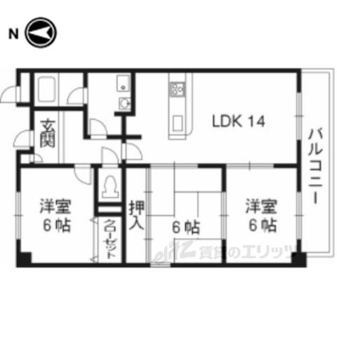 パレスサイドミヤビ(3LDK/1階)の間取り写真