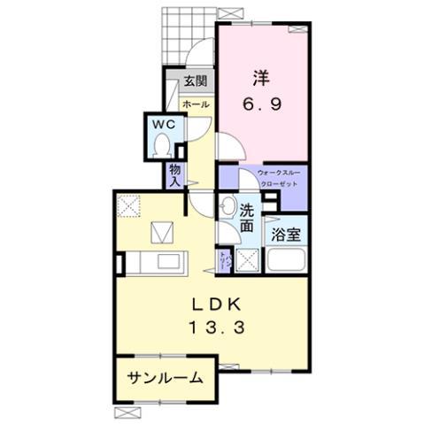 プリムローズII(1LDK/1階)の間取り写真