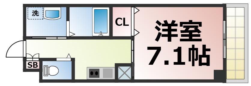 クィーンライフ勝山北(1K/7階)の間取り写真