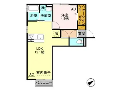 アクシアII要町(1LDK/2階)の間取り写真