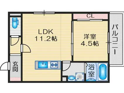 アーバンコート豊中(1LDK/3階)の間取り写真