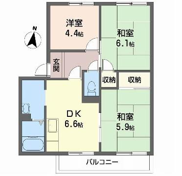 サンシティーハイツB棟(3DK/2階)の間取り写真