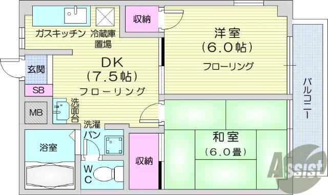 コーポさざんかⅠ(2DK/2階)の間取り写真