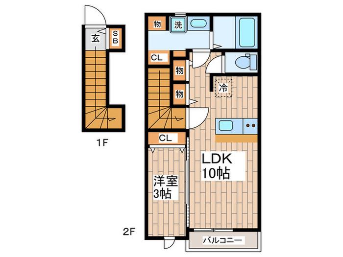 サンビレッジD(1LDK/2階)の間取り写真