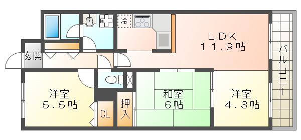 コスモ塩屋(3LDK/5階)の間取り写真