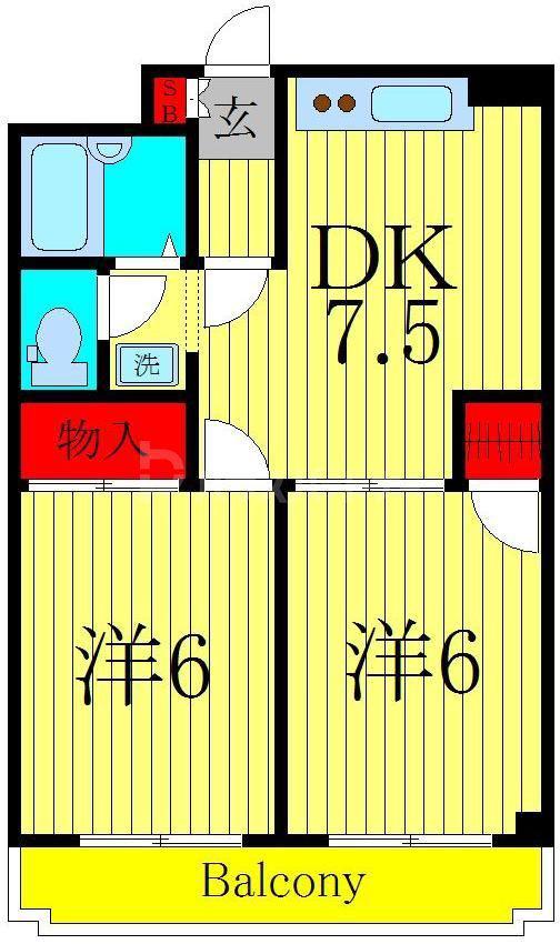 ジュネス東和第2(2DK/2階)の間取り写真