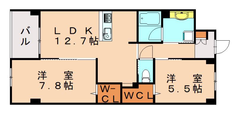 グランビュー黒崎南(2LDK/4階)の間取り写真