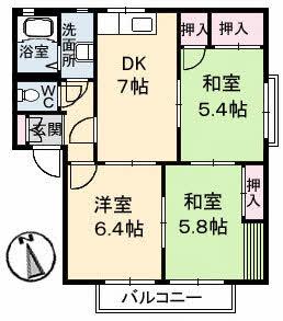 サントークTANABE A棟(3DK/2階)の間取り写真