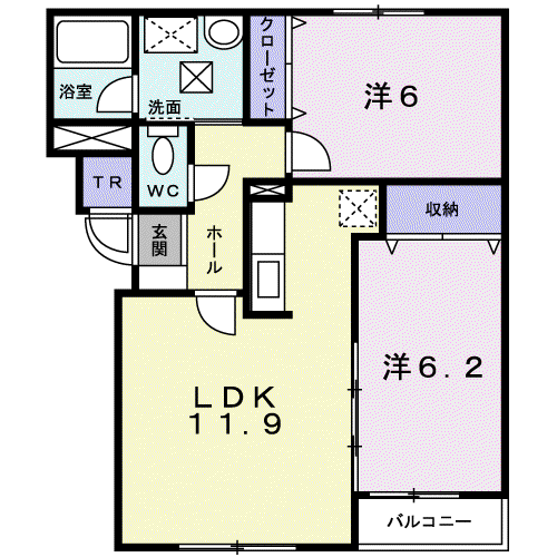 ヴィスタオーレ(2LDK/1階)の間取り写真