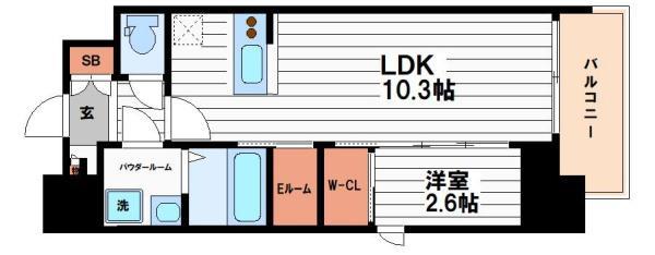 セレニテフラン本町(1LDK/13階)の間取り写真