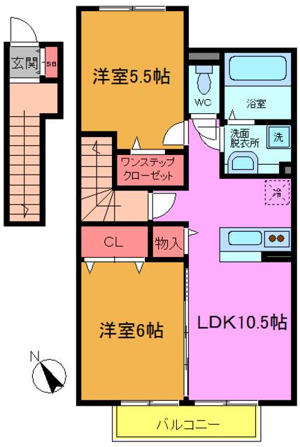 ユウ・デルニエ(2LDK/2階)の間取り写真