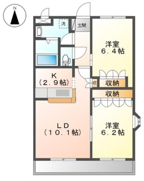カーサ・ベルデ A(2LDK/3階)の間取り写真