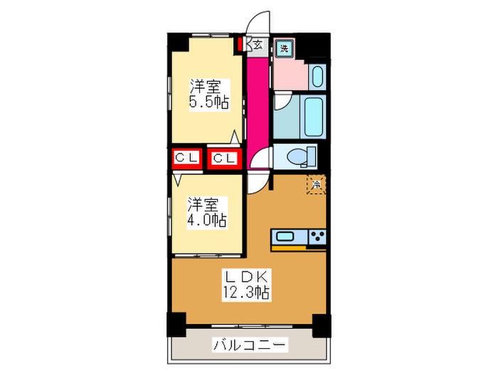 ヴィルヌーブS・K・H(2LDK/4階)の間取り写真