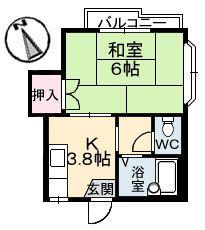 二幸コーポ(1K/2階)の間取り写真