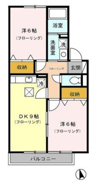 クレストI(2DK/1階)の間取り写真