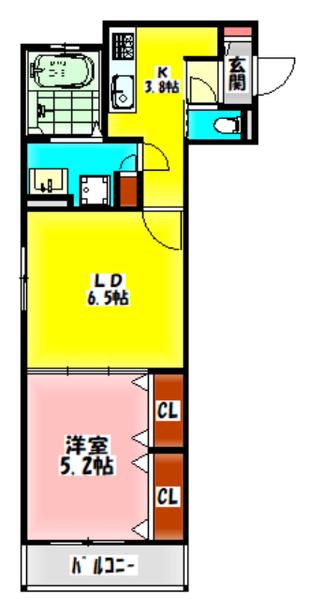 セレニティ八雲北町(1LDK/1階)の間取り写真