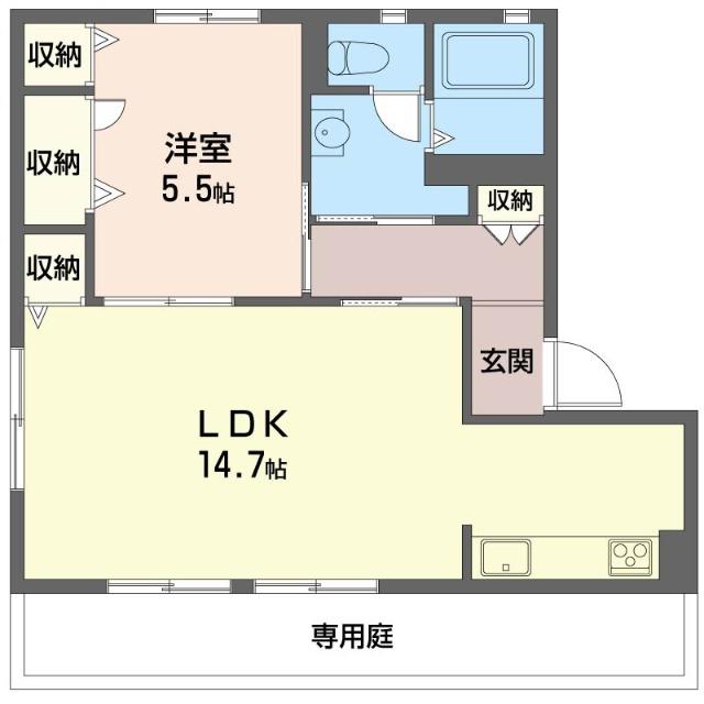 パークサイドハイツ シャーメゾン(1LDK/1階)の間取り写真