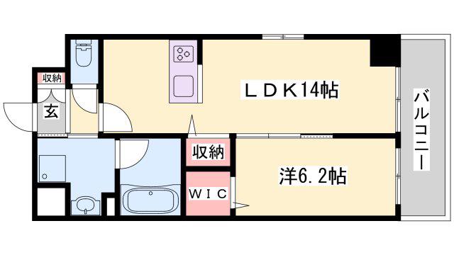 ル・シエル呉服町(1LDK/6階)の間取り写真