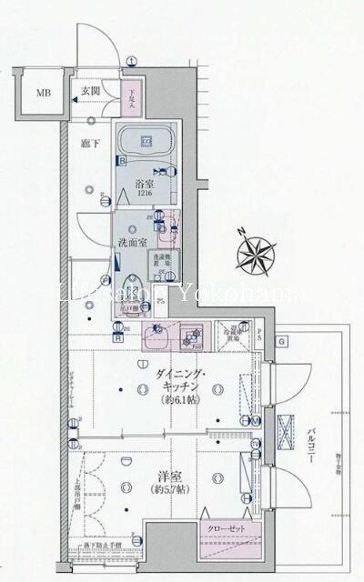 リヴシティ横濱新川町弐番館(1DK/2階)の間取り写真