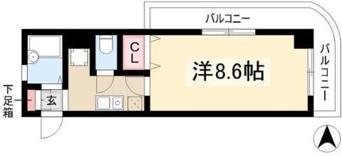 XーOVER21覚王山(ワンルーム/4階)の間取り写真