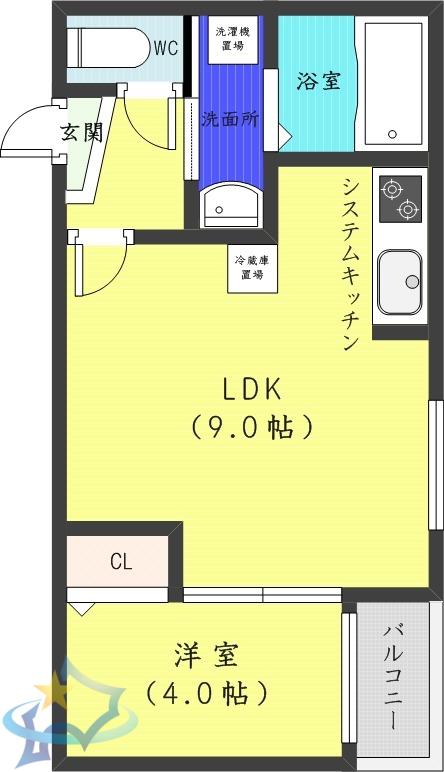 プレシェルト南円山(1LDK/3階)の間取り写真