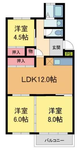 宝塚光明四号棟(3LDK/4階)の間取り写真