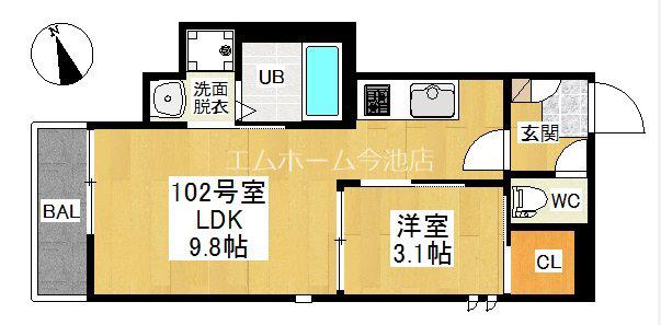 GRANDTICLANA(1LDK/1階)の間取り写真
