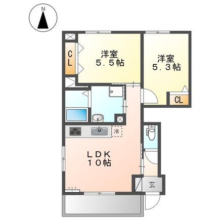 プルミエール(2LDK/1階)の間取り写真
