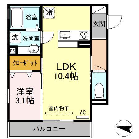 ヴィルヌーヴ アン(1LDK/2階)の間取り写真