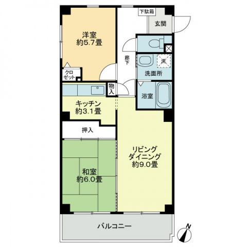 フォブールQUA(2LDK/2階)の間取り写真