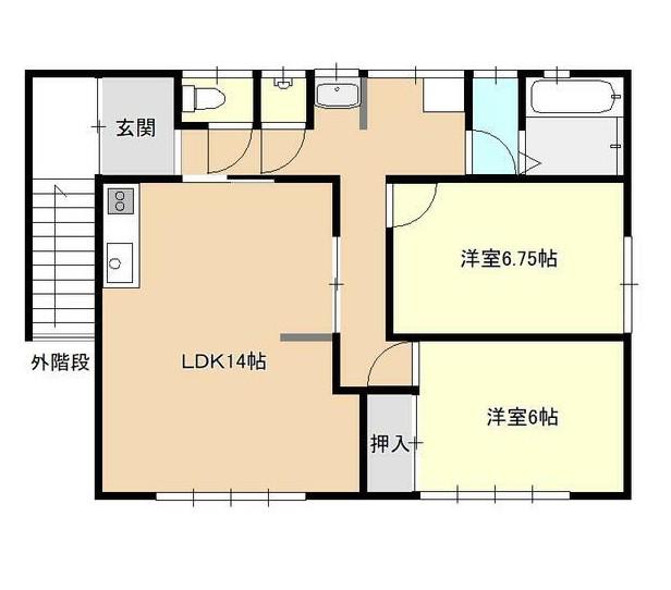 大吹アパート(2LDK/2階)の間取り写真