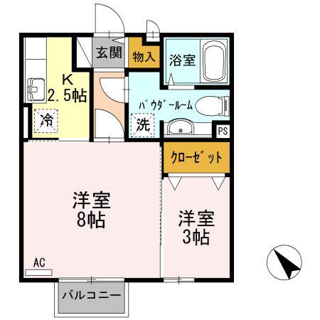 セジュール京(2K/2階)の間取り写真