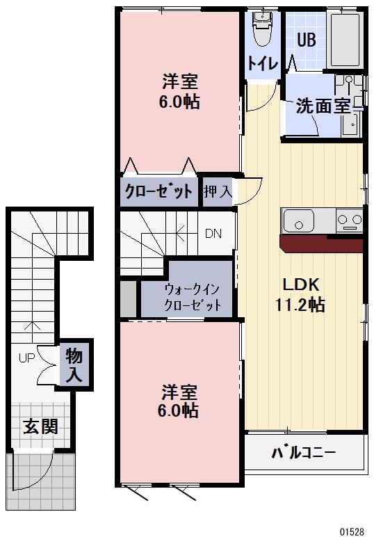 名鉄小牧線 味鋺駅 徒歩5分 2階建 築16年(2LDK/2階)の間取り写真