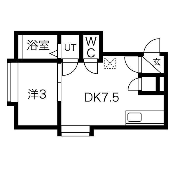 フロンティア宮の沢A(1DK/2階)の間取り写真