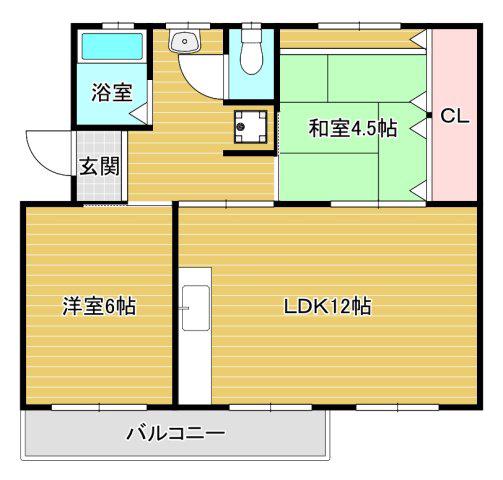 公団狭山13棟(2LDK/3階)の間取り写真
