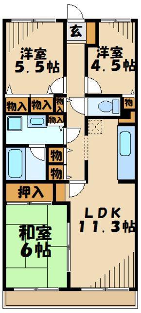 エスポワール松風台II番館(3LDK/1階)の間取り写真