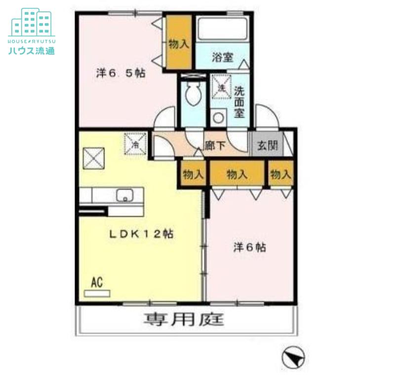ビブレ原口(2LDK/1階)の間取り写真